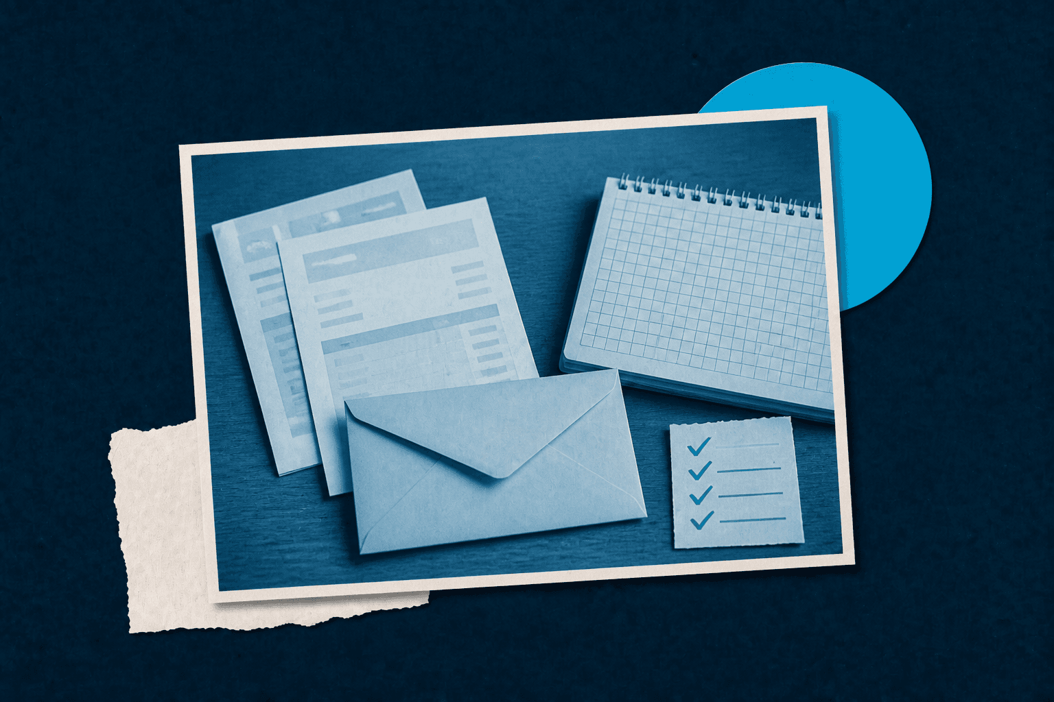 Vendor bills, a payment envelope, and checklist illustrating accounts payable