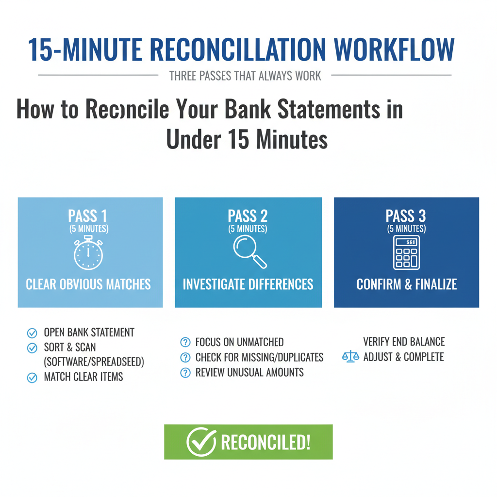 How to Reconcile Your Bank Statements in Under 15 Minutes infographic
