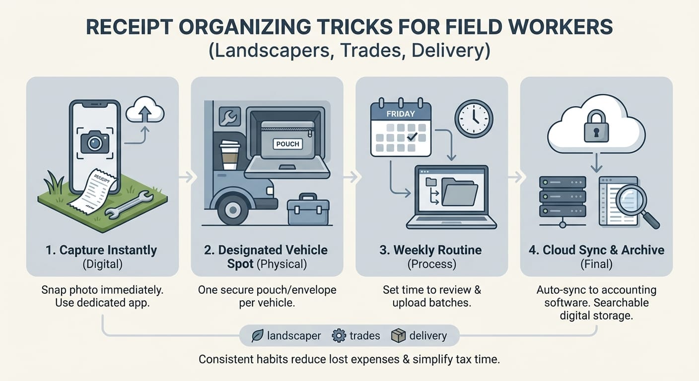 Receipt Organizing Tricks for Field Workers (Landscapers, Trades, Delivery) infographic