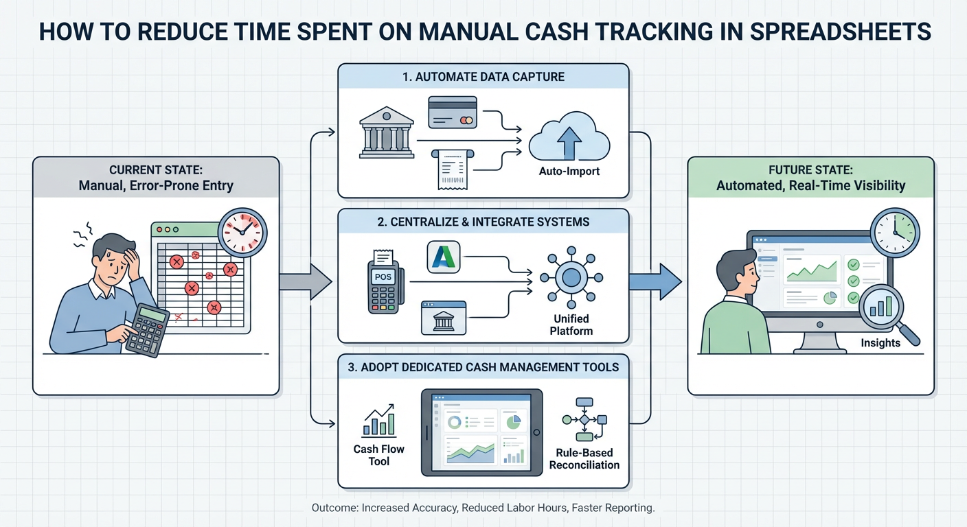How to Reduce Time Spent on Manual Cash Tracking in Spreadsheets infographic