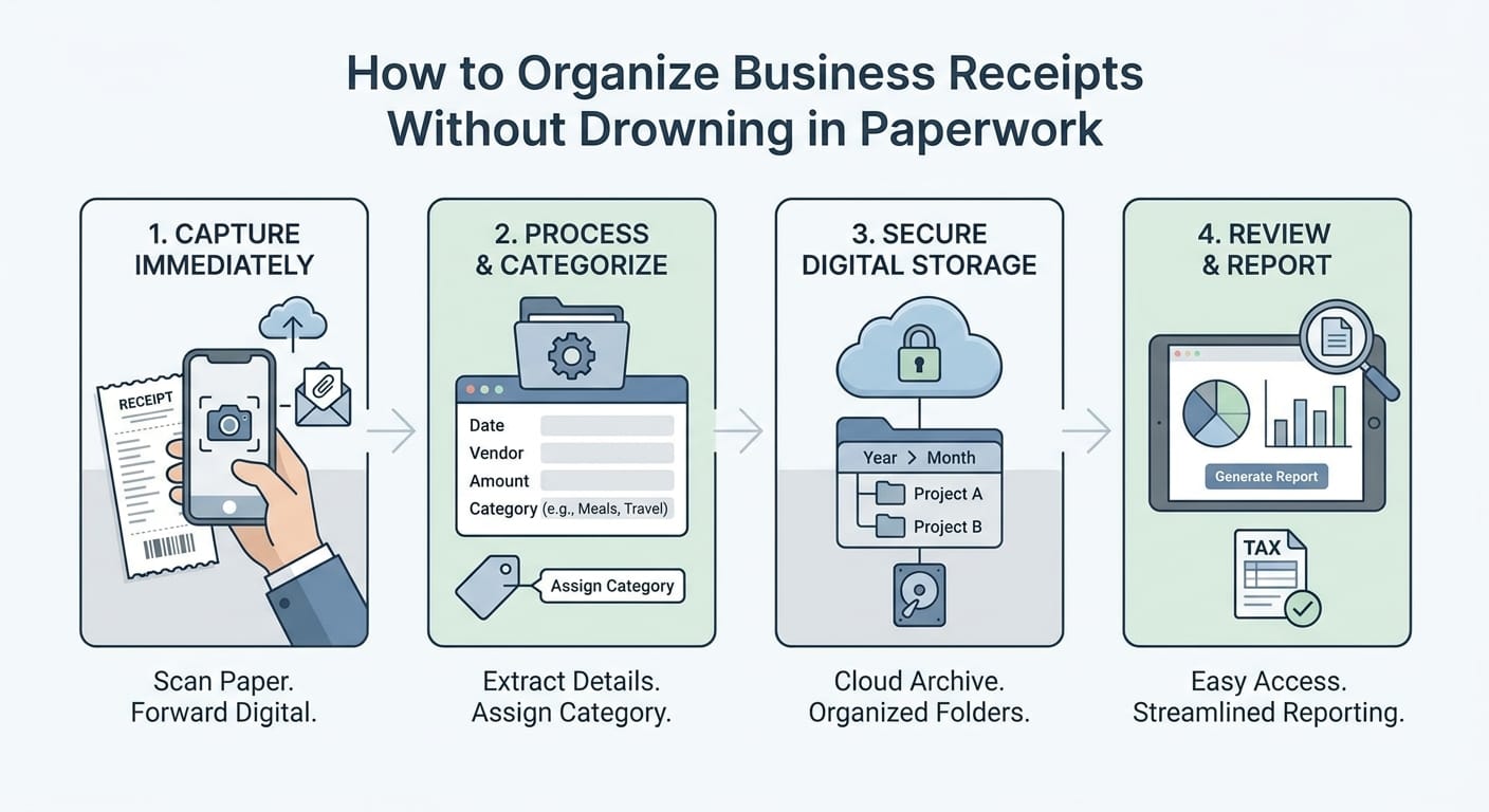 How to Organize Business Receipts Without Drowning in Paperwork infographic
